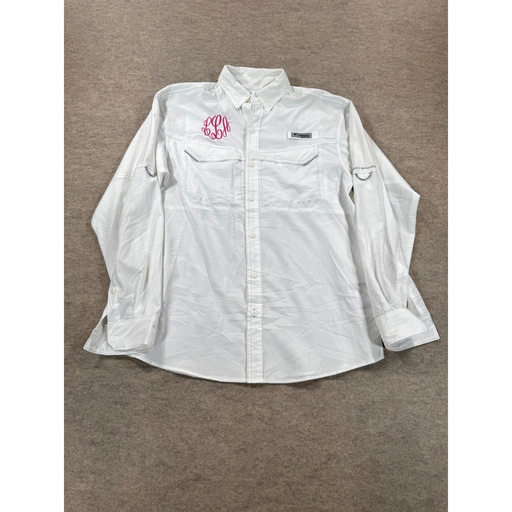 Columbia PFG Bahama Elite Fishing Shirt Mens S White Ripstop Omni Shade Vented